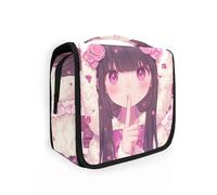 sanluoli Borsa da toilette da viaggio semplice da appendere floreale pesca per con gancio, design borsa pieghevole per articoli da toeletta per le donne deve campeggio, carino rosa cioccolato anime