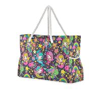sanluoli Borsa da viaggio con motivo sirene, unicorni, arcobaleni, robusta, con tasche laterali, grande borsa da spiaggia per piscina, palestra, generi alimentari e viaggi