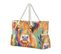 sanluoli Borsa da viaggio di grande capacità della mucca variopinta del fumetto con le tasche laterali Tote Bag delle donne per la spiaggia e la scuola e il lavoro