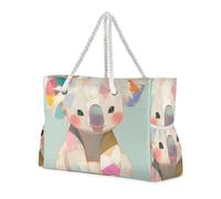 sanluoli Borsa da viaggio in stile rustico, colorata, con koala, portatile, robusta, con tasche laterali, per spiaggia, scuola e lavoro