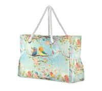 sanluoli Borsa da viaggio per la festa dei genitori con uccelli e famiglia di uccelli, con tasche laterali, per piscina, palestra, generi alimentari e viaggi