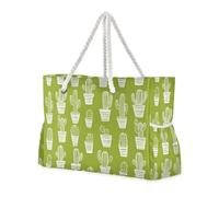 sanluoli Borsa da viaggio robusta con motivo cactus verde di grande capacità con tasche laterali Borsa da viaggio portatile con portabicchieri sul lato