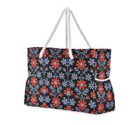 sanluoli Borsa da viaggio robusta nera con fiori rossi e blu, sport con tasche laterali Borsa da spiaggia in gomma con portabicchieri sul lato