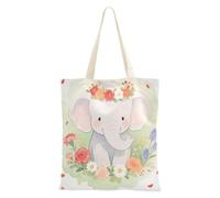 sanluoli Borsa di tela riutilizzabile con elefanti verdi in stile cartone animato, con tasche, per la spesa e il mercato degli agricoltori, 40,6 x 38,1 cm, essenziale per la scuola