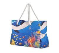sanluoli Borsa grande da donna con delfini, con animali marini blu, grande capacità, con tasche laterali, borsa da trasporto per piscina, palestra, generi alimentari e viaggi