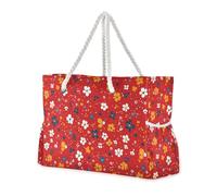 sanluoli Borsa grande di grande capacità di colore rosso calico con tasche laterali grandi borse da fine settimana per piscina palestra drogheria viaggi