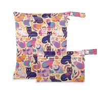 sanluoli Borsa impermeabile riutilizzabile, confezione da 2 pezzi essenziali da viaggio per bambini con manici per pannolini per bambini, spiaggia (Boho Cats Elegant)