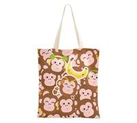 sanluoli Borsa in tela marrone con scimmia, robusta, con tasche, per Natale, pensionamento, shopping, spiaggia, lavoro, 40,6 x 38,1 cm, essenziale per la scuola