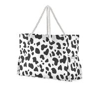 sanluoli Borsa larga con tasche laterali, motivo leopardato, colore nero, bianco, mucca, elegante, elegante, con tasche laterali, perfetta per viaggi, piscina, nuoto, spiaggia, vacanze