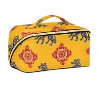 sanluoli Borsa per il trucco con motivo cinese lupo giallo rosso con divisori Essentials Make Up Borse per le donne accessori da viaggio