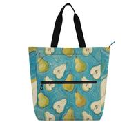 sanluoli Borsa per libri con stampa artistica blu con pera e frutta, borsa per libri per bambini e ragazze, borsa per la spesa in stile gotico, grande, riutilizzabile, con cerniera, per scuola
