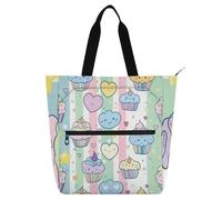 sanluoli Borsa per libri con torte pastello, stile cartone animato, per bambini, ragazzi e ragazze, borsa tote robusta gotica riutilizzabile con cerniera per scuola, shopping, viaggi, forniture