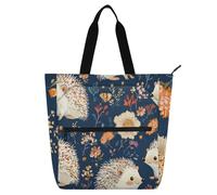 sanluoli Borsa per libri per bambini con riccio in stile cartone animato, blu navy, per bambini, donne, uomini, gotica, leggera, riutilizzabile, con cerniera, per scuola, shopping, generi alimentari