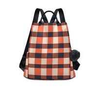 sanluoli Borsa per pannolini alla moda zaino multiuso universitario zaini per le donne per lo shopping quotidiano del college con portachiavi Pom-pom, Ossidiana a quadretti arancione, M, Casual