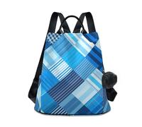 sanluoli Borsa per pannolini alla moda zaino multiuso universitario zaini per le donne per lo shopping quotidiano del college con portachiavi Pom-pom, A scacchi a righe nere e blu, M, Casual