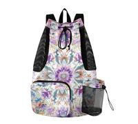 sanluoli Borsa posteriore della corda degli zaini viola eleganti del cordone della primavera dei fiori con le tasche impermeabili