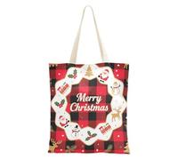 sanluoli Borsa tote a scacchi Merry Christmas rosso e nero con fiocchi di neve robusta borsa tote con tasche per la spesa e il mercato degli agricoltori 40,6 x 38,1 cm essenziale per la scuola