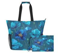sanluoli Borsa tote lavabile, grande borsa weekender, 2 pezzi | Robusto e robusto con cerniera e tasche in rete, per giocattoli, asciugamani, viaggi, crociera, papavero blu del Bhutan