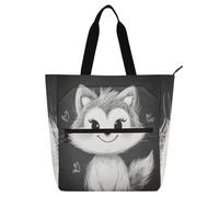 sanluoli Borsa tote per bambini con lupo grigio in stile cartone animato, per bambini e adulti, gotico, leggera, riutilizzabile, con tasche con cerniera, per università, shopping, spiaggia, materiale