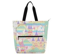 sanluoli Borsa tote per bambini con motivo principessa del castello dei cartoni animati per bambini, donne e uomini, gotico resistente all'acqua, borsa per la spesa con cerniera per scuola, shopping