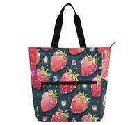 sanluoli Borsa tote per libri con fragole blu glitterate finte per bambini, donne e uomini, gotico, grandi borse per insegnanti, borse con tasche interne per scuola, shopping, generi alimentari