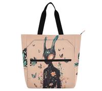sanluoli Borsa tote per libri di fantascienza alieni pesca per bambini, studenti adulti, borse leggere gotiche borsa per la spesa borsa da spiaggia con tasche con cerniera per scuola, shopping, viaggi