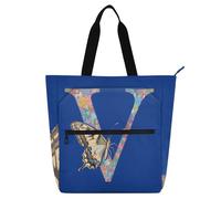 sanluoli Borsa tote per libri per bambini con farfalla lettera V, per bambini, donne, uomini, gotica, leggera, resistente, riutilizzabile, borsa per libri per biblioteca, borsa per la spesa per scuola