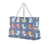 sanluoli Borsa tote portatile con dinosauri in stile cartone animato, grande con tasche laterali, da donna, per piscina, palestra, generi alimentari e viaggi