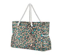 sanluoli Borsa tote portatile con stampa a pelle di ghepardo color foglia di tè grande con tasche laterali Weekender borsa da donna con tasche con cerniera