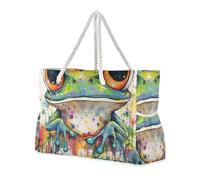 sanluoli Borsa tote robusta con rana estetica con tasche laterali grandi borse tote con tasche con cerniera