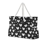 sanluoli Borsa tote robusta per la festa del popolo in bianco e nero con tasche laterali Borsa da spiaggia Tote con portabicchieri sul lato