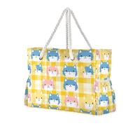 sanluoli Borse da spiaggia robuste con gatti colorati gialli e borse con tasche laterali grandi borse da spiaggia con tasche con cerniera