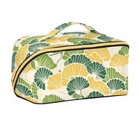 sanluoli Borse da toilette in stile Calico Ukiyo-e giallo e verde con divisori Borsa cosmetica portatile per borsa verticale autoportante