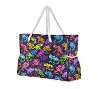 sanluoli Borse di totalizzatore portatili di colore dell'arcobaleno delle rane del fumetto grandi con le tasche laterali Borsa da viaggio di Weekender con i portabicchieri sul lato