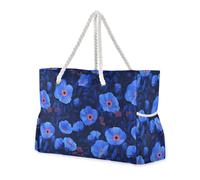 sanluoli Borse robuste blu reale dei fiori della Boemia per il lavoro con le tasche laterali Borsa degli oggetti personali per la spiaggia, la scuola e il lavoro