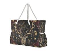 sanluoli Borsone portatile vintage con renna mistica gotica Boho per viaggi con tasche laterali Borsa da lavoro per spiaggia, scuola e lavoro