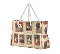 sanluoli Borsone sportivo con immagine di cane e gatto, grande capacità, con tasche laterali, borsa da viaggio portatile con portabicchieri sul lato