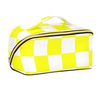 sanluoli Buffalo Plaid Check Giallo Bianco Borsa da Viaggio con Divisori Grande Borsa Cosmetica Per Le Donne Verticale Free-Standing