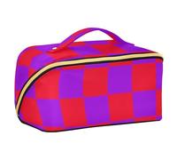 sanluoli Buffalo Plaid Check Rosso Viola Cosmetici Borse con Divisori Grande Borsa Trucco Con Manico Accessori Da Viaggio