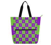 sanluoli Buffalo Plaid Cuore Verde Viola Carino Libro Borsa Tote per Bambini Adulti, Gotico Impermeabile Riutilizzabile Borsa da Spiaggia con Cerniera per Scuola e Tempo di Gioco Arcobaleno Forniture