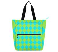 sanluoli Buffalo Plaid Verde Ciano Kid Tote Bag per Bambini Adulti, Gotico Impermeabile Riutilizzabile Libro Borsa della spesa Borsa con Cerniera per Scuola e Tempo di Gioco Arcobaleno Forniture