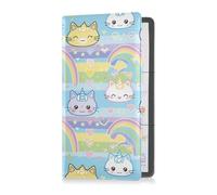 sanluoli Carino arcobaleno colorato bambini scarabocchiare gatto Premium in pelle registrazione e assicurazione titolare carta essenziale portafoglio per carte, documenti essenziali, patente di guida