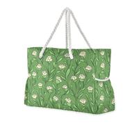 sanluoli Carnation Lace Grass Green Large Capacity Work Tote Bag con tasche laterali Borse da lavoro con portabicchieri sul lato