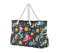 sanluoli Cartone animato Sirene Unicorni Arcobaleni Stelle a cinque punte Borse robuste e borse con tasche laterali Borse da lavoro con tasche con cerniera