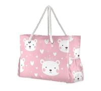 sanluoli Cartoon Carino Bianco San Valentino Orso Grande Capacità Beach Totes Borse con tasche laterali Scuola Tote Bag con tasche con zip