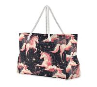 sanluoli Cartoon Pesca Unicorni sacri Nuvole Portatile Grande Beach Tote con tasche laterali Tote Bag Donne con portabicchieri sul lato