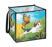 sanluoli Cat Chasing A Colorful Farfalla Tessuto Cubo Contenitori per Bambini Pieghevole Essenziale Cestini per Contenitori 33x33x33 In