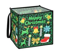 sanluoli Cestini cubici in tessuto con stampa leopardata verde glitterata con renna di Natale cestini portaoggetti per coperte pieghevoli cestini decorativi medi 33 x 33 x 33 pollici