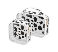 sanluoli Confezione da 2 borse da toilette da donna trasparenti con leopardo di mucca bianca e nera approvata TSA impermeabile borsa cosmetica da viaggio essenziale per la rasatura, nero bianco mucca