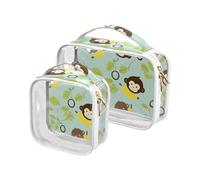 sanluoli Confezione da 2 borse da toilette da uomo con scimmie carine in stile cartone animato trasparente approvato TSA borse portatili per le donne Airport Airline Compliant, carine scimmie banane